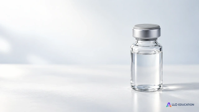 Un petit flacon transparent fermé, entier et sans inscription évoque une question de santé ; son contenu ne peut être identifié à partir de cette illustration muette.