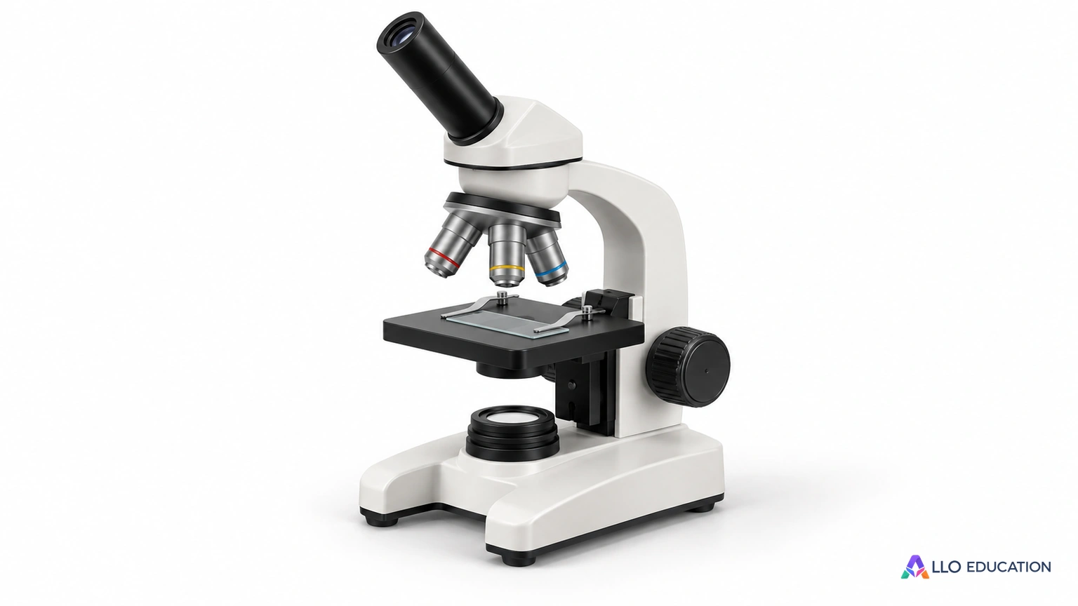 Un microscope et une lame neutre évoquent l’observation des cellules et des tissus.